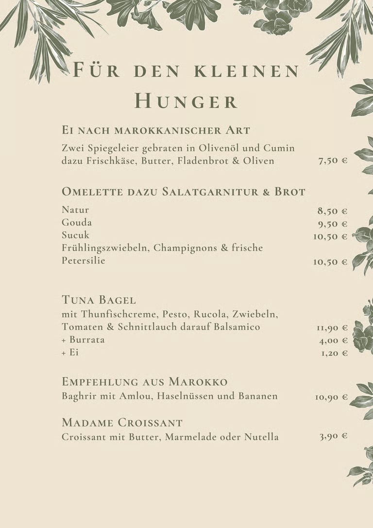 Speisekarte Für den kleinen Hunger