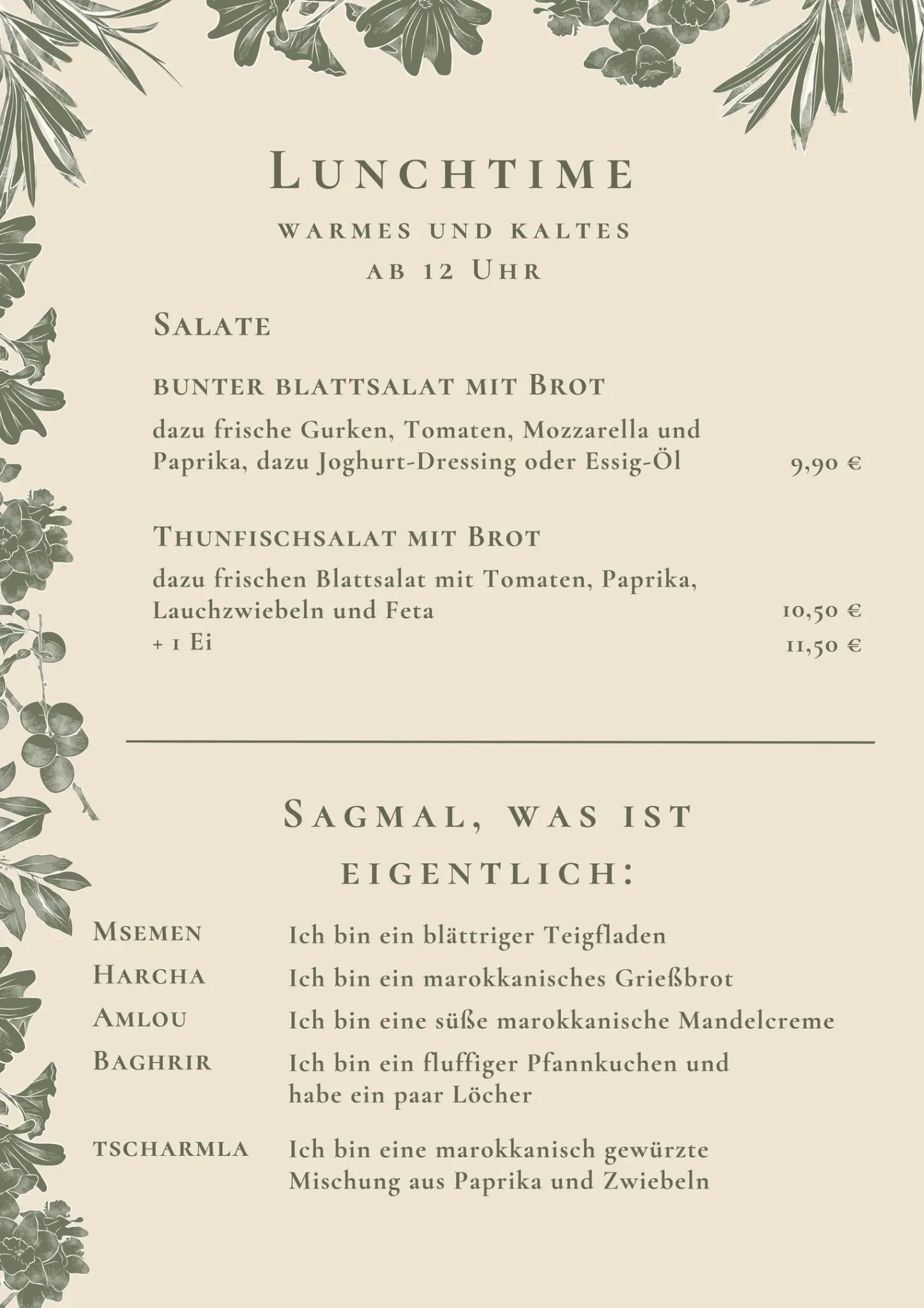 Speisekarte Lunchtime Salate